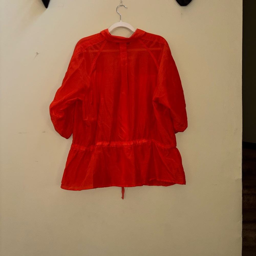 Jones New York Vibrant Orange Button Front Tie Waist Blouse Size 2X - Picture 5 of 8